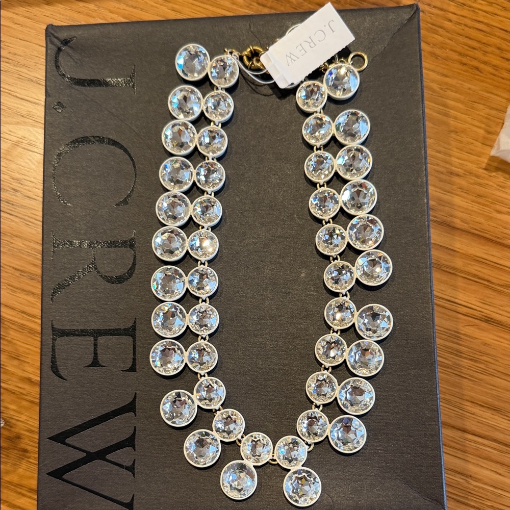 J. Crew White enamel Double Brûlée Crystal Necklace and earring set